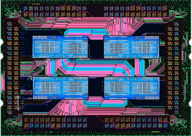 Abstract rendering of EPYC substrate layout tracing Infinity Fabric connections