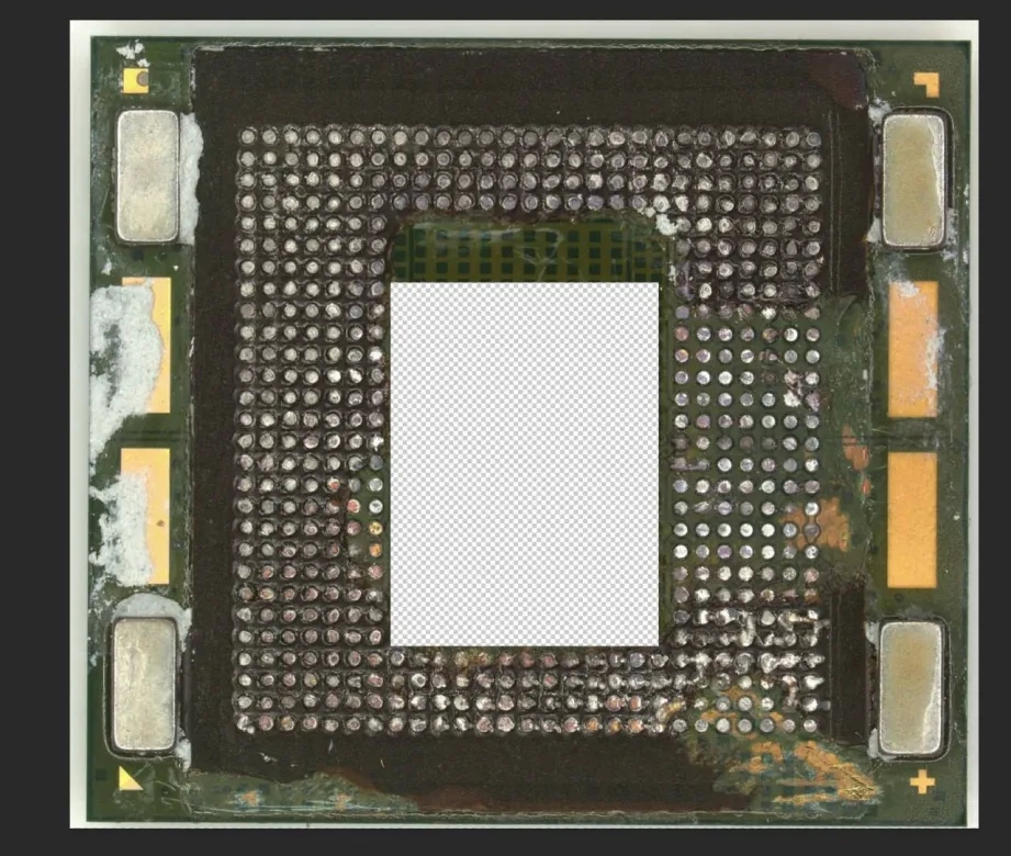 Kirin 9030 Pro package showing the metallic slugs on the left and right sides
