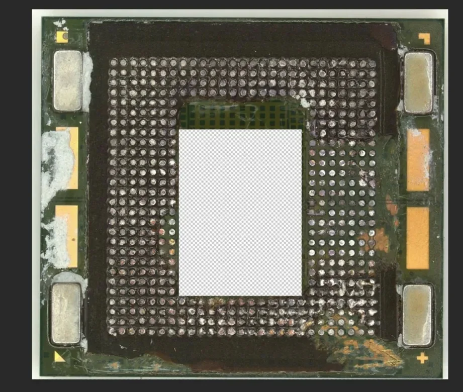 Kirin 9030 Pro package showing the metallic slugs on the left and right sides