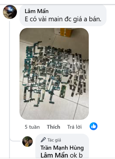 Facebook comment by Lam Man offering stripped motherboards for sale