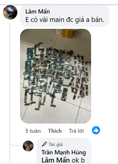 Facebook comment by Lam Man offering stripped motherboards for sale