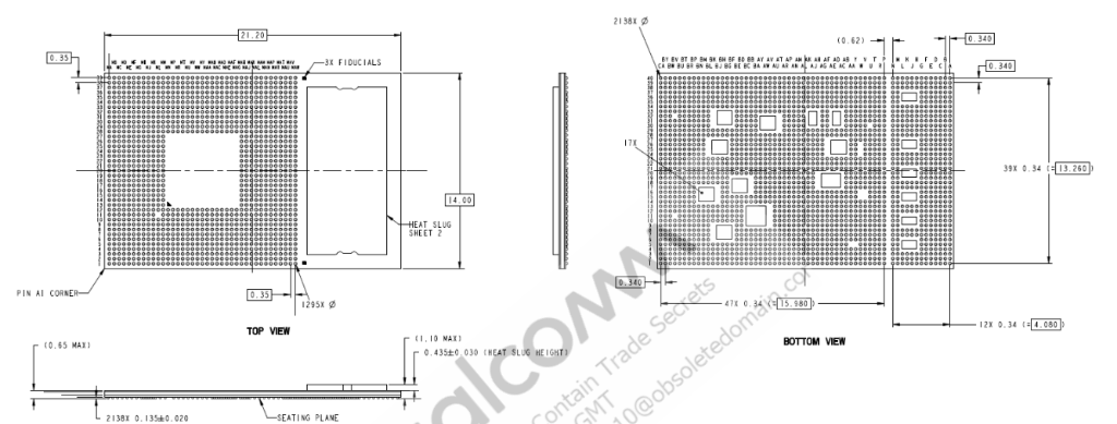 SM8975 datasheet showing the 21.2mm MPSP2138B package dimensions compared to the standard 14.0mm footprint